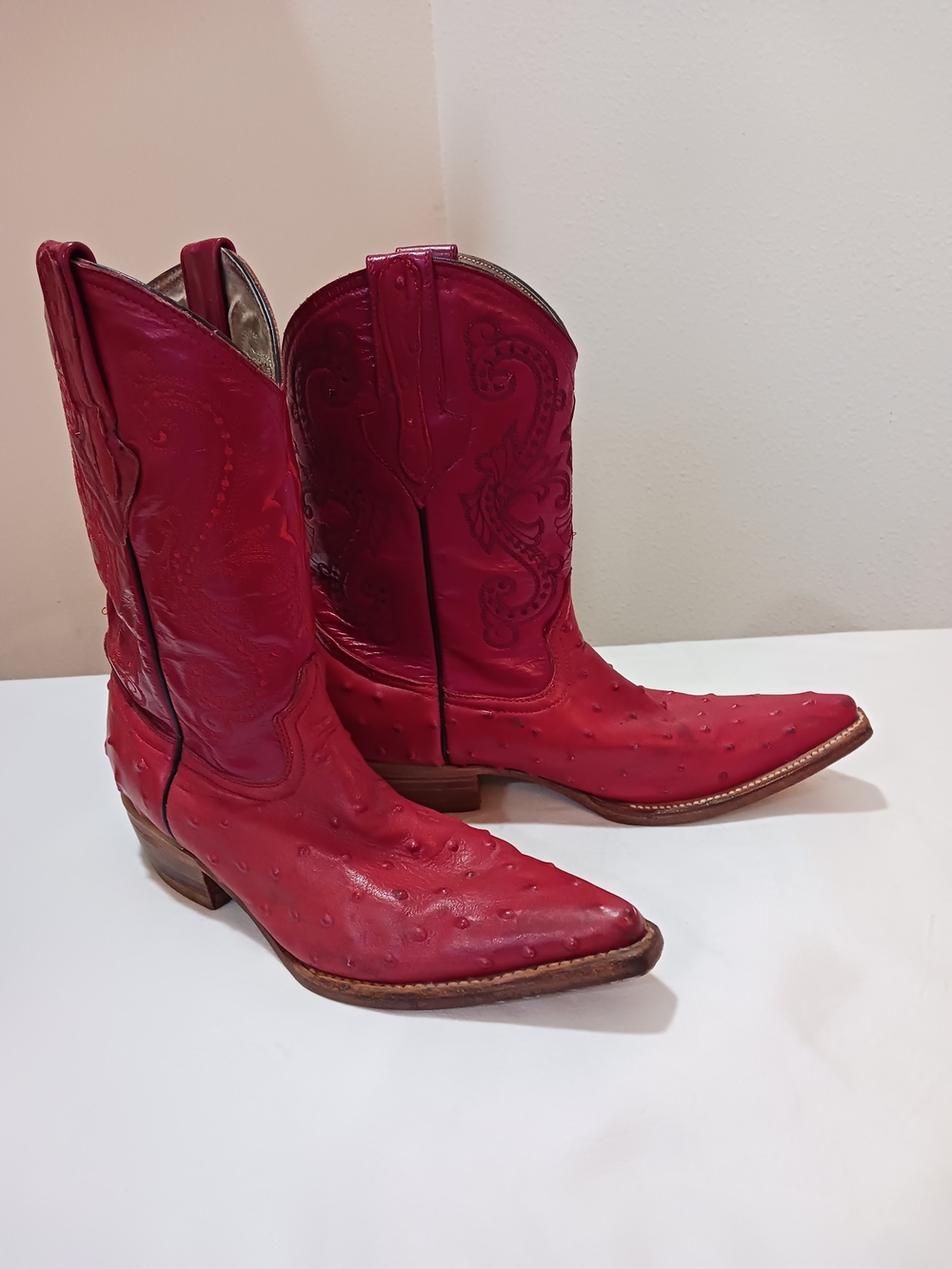 Women's Red Western Ostrich Leather Cowboy Boots